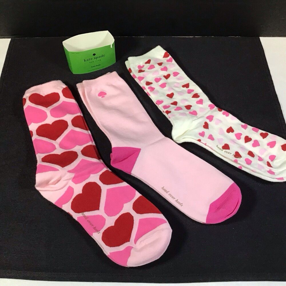 Kate Spade Head Over Heels Crew Socks 3 Pairs Women's Socks Hearts Size 4-10 New